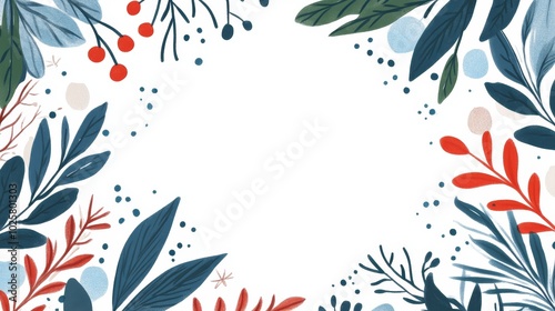 A decorative border featuring various leaves and berries, suitable for invitations or seasonal designs.