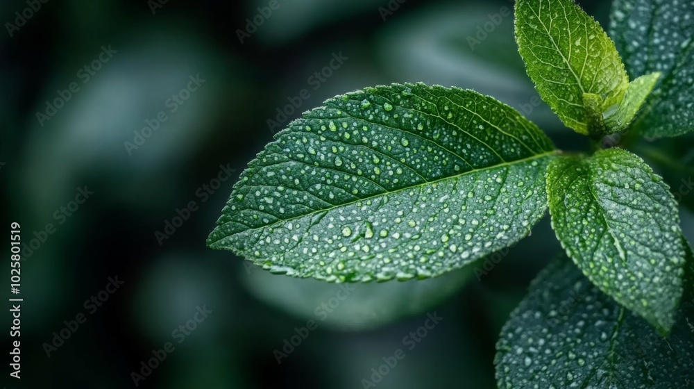 Close-Up of Dewy Green Leaf Close-Up of Dewy Green Leaf