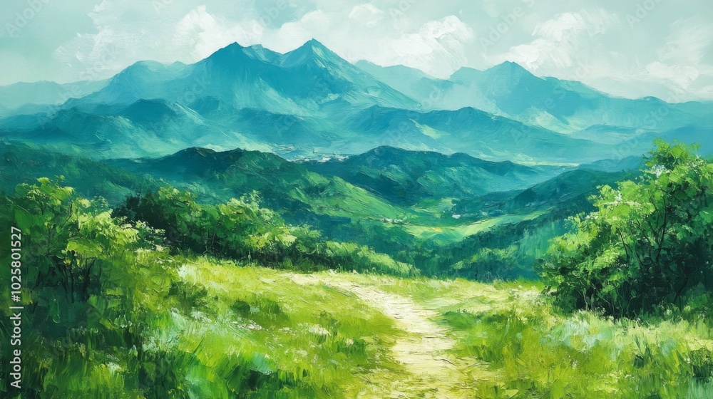 Naklejka premium Serene Mountain Landscape Painting