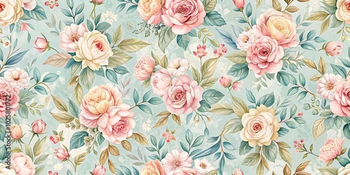 Close-Up seamless floral pattern with pastel colors