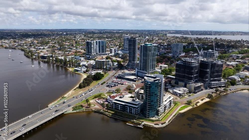 4k Aerial Drone Timelapse of Luxury Swan River Riviere Applecross, Edge Visionary Living, Finder Apartments under construction, Mt Pleasant Applecross Perth, Western Australia photo