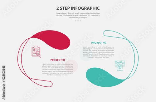 2 points template infographic outline style with 2 point stage or step comparison template with creative half circle opposite direction for slide presentation