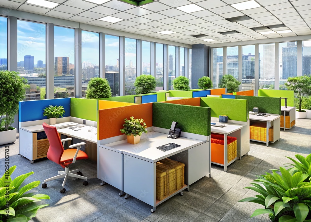 Fototapeta premium Modern Cubicles for Office Spaces: Enhance Productivity and Comfort with Stylish Workstations for Your Team