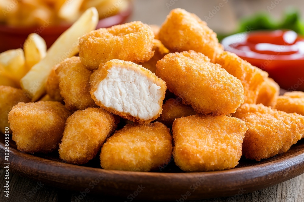 Fried Chicken Nuggets With Fries And Vegetables Fried Chicken Nuggets With Fries And Vegetables