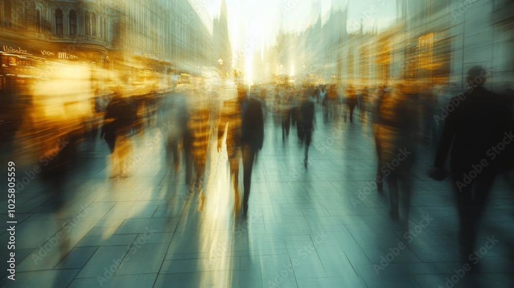 Blurry Urban Crowd at Sunset Blurry Urban Crowd at Sunset