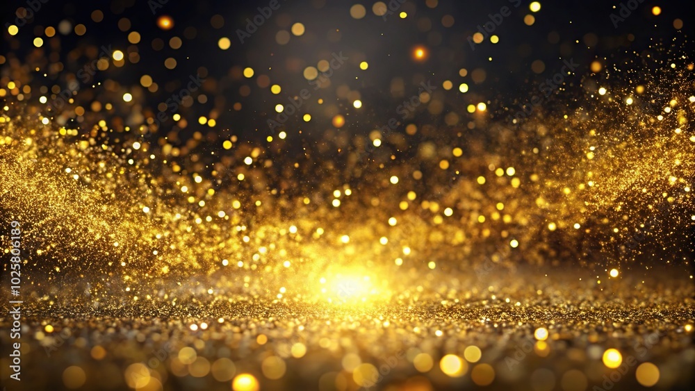 Close-up shot of isolated gold glittering particles sparkling Close-up shot of isolated gold glittering particles sparkling