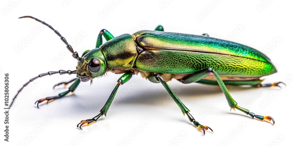 Close-up shot of Oedemera Nobilis beetle on white background Close-up shot of Oedemera Nobilis beetle on white background