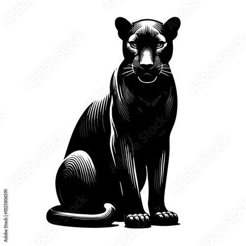  Black panther sitting in a calm pose, perfect for World Wildlife Day and animal protection campaigns, clipart PNG