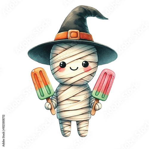 Cute mummy holding ice cream clipart watercolor
