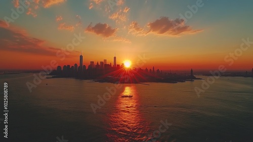 Sunset Over New York Skyline