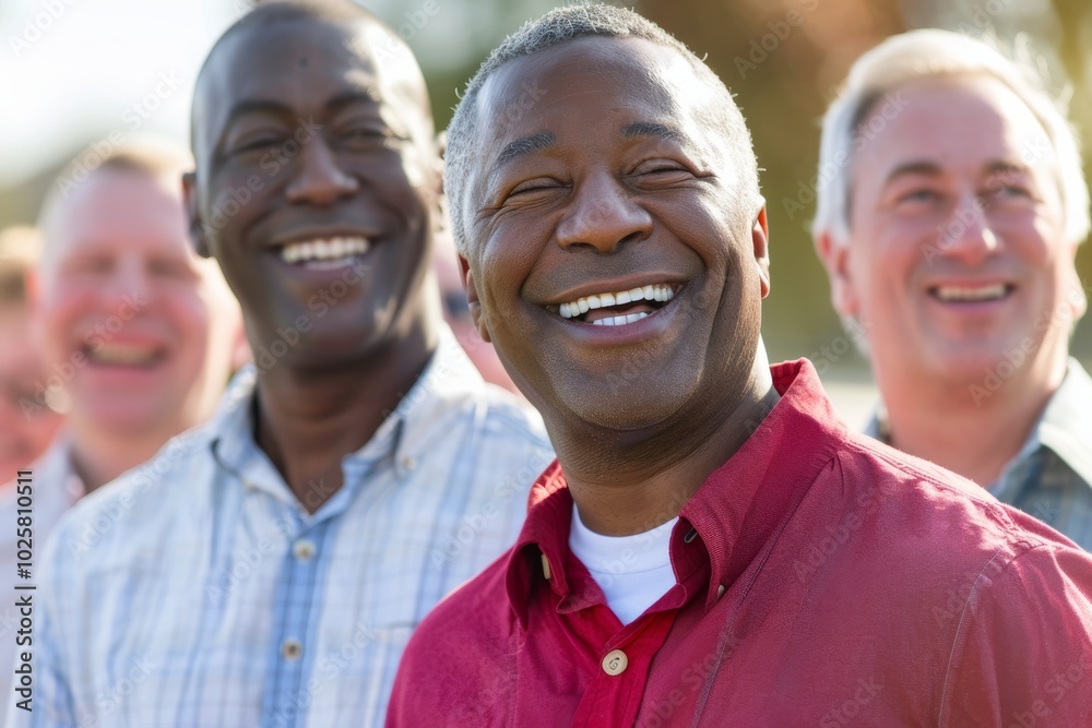 Portrait of happy senior African American man standing with group of friends outdoors Portrait of happy senior African American man standing with group of friends outdoors