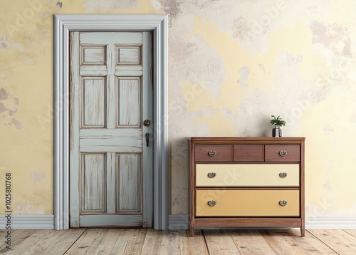 Interior with door and chest of drawers