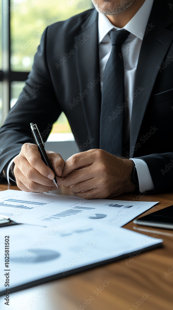 Businessman writing notes in modern office Businessman writing notes in modern office