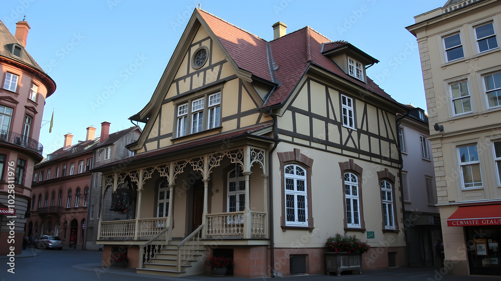 Obraz premium A large house with a porch and a balcony