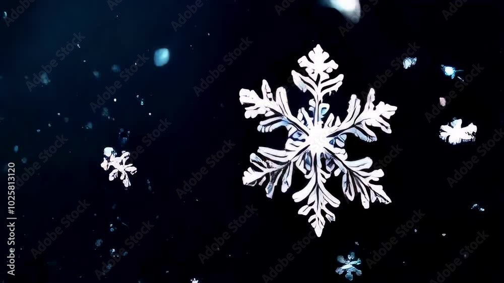 A single snowflake in all its delicate beauty against a dark blue background. A single snowflake in all its delicate beauty against a dark blue background.