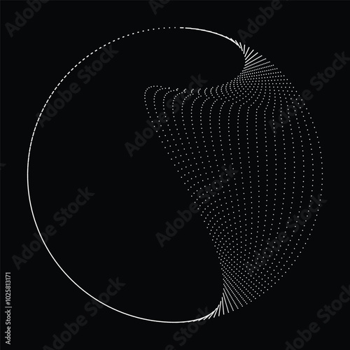 Dots in Circle Form . Dotted rounded shape Vector Illustration .Lots of halftones form a ring . Design element . Various halftone dots forming round frame . Abstract Geometric dot art 