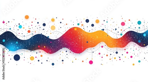 Colorful Wave of Abstract Dots and Lines on White Background