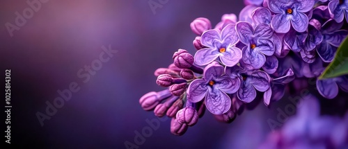  A tight shot of an array of flowers, purple blooms at the image's heart, surrounded by a solitary green leaf