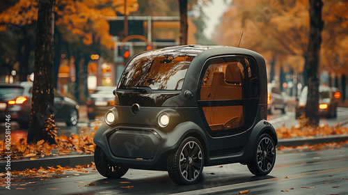 Micro electric car on the road. photo