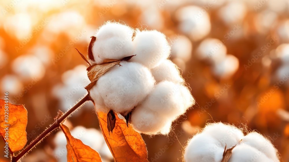 A sunlit field of fluffy cotton plants stands ready for harvest A sunlit field of fluffy cotton plants stands ready for harvest