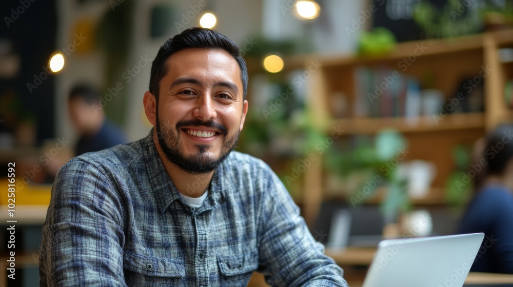 Obraz premium Man Smiling at Cafe