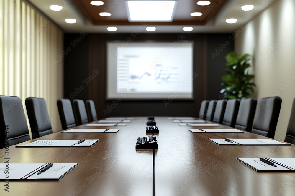 Modern conference room with wooden table Modern conference room with wooden table