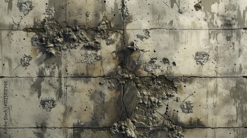 A Weathered Concrete Wall with Cracks and Spalling photo