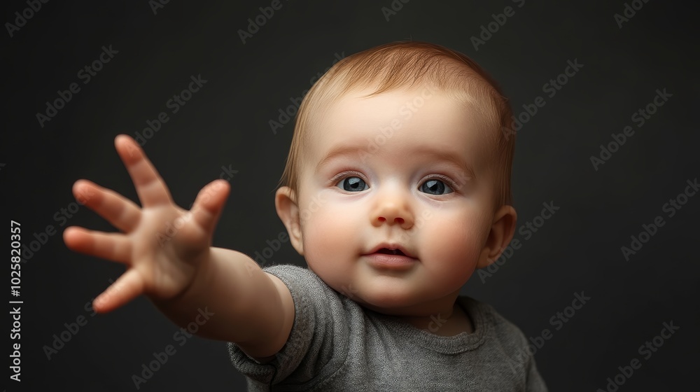 Adorable Newborn Baby Reaching Out With Open Hand Adorable Newborn Baby Reaching Out With Open Hand