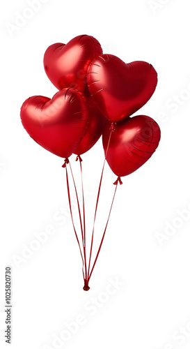 A bunch of red balloons in a shape of heart isolated on transparent background for design.