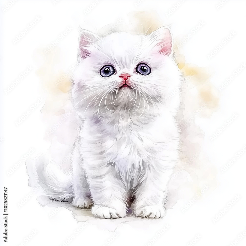 watercolour kitten on a white background