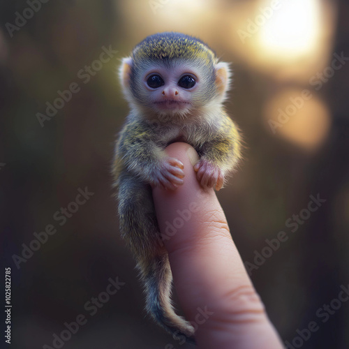 A little monkey sitting on one hand photo