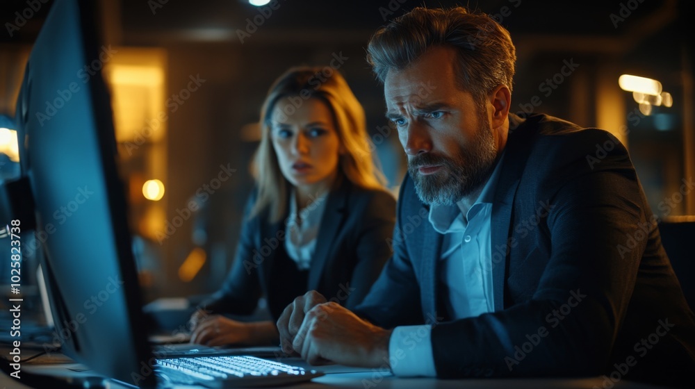 Business Professionals Analyzing Data at Night Business Professionals Analyzing Data at Night
