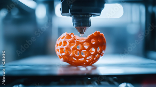 A 3D printer creates a prototype object using plastic filament. This is a common tool for engineers to develop new ideas and products using innovative additive technology.