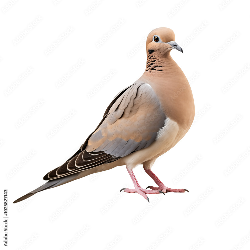 Fototapeta premium A close-up view of a mourning dove perched on a stone in a natural setting during daylight