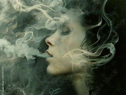 Dreamy Portrait of a Woman Surrounded by Smoke