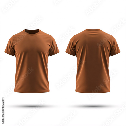 brown t-shirt mockup - front and back view on white background