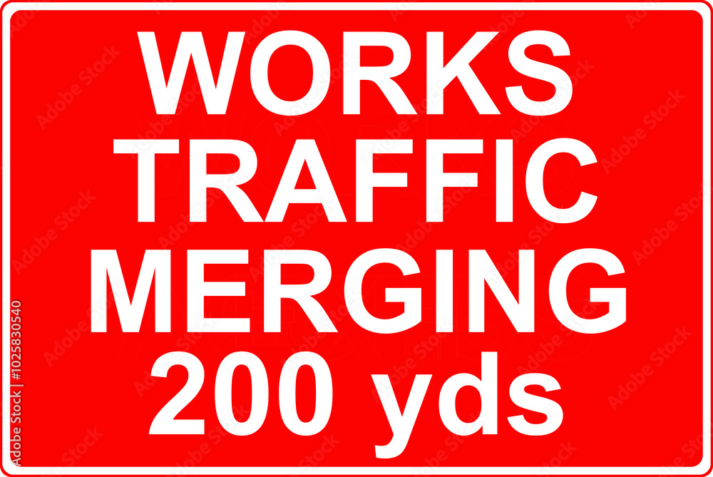 Works traffic merging road sign Works traffic merging road sign