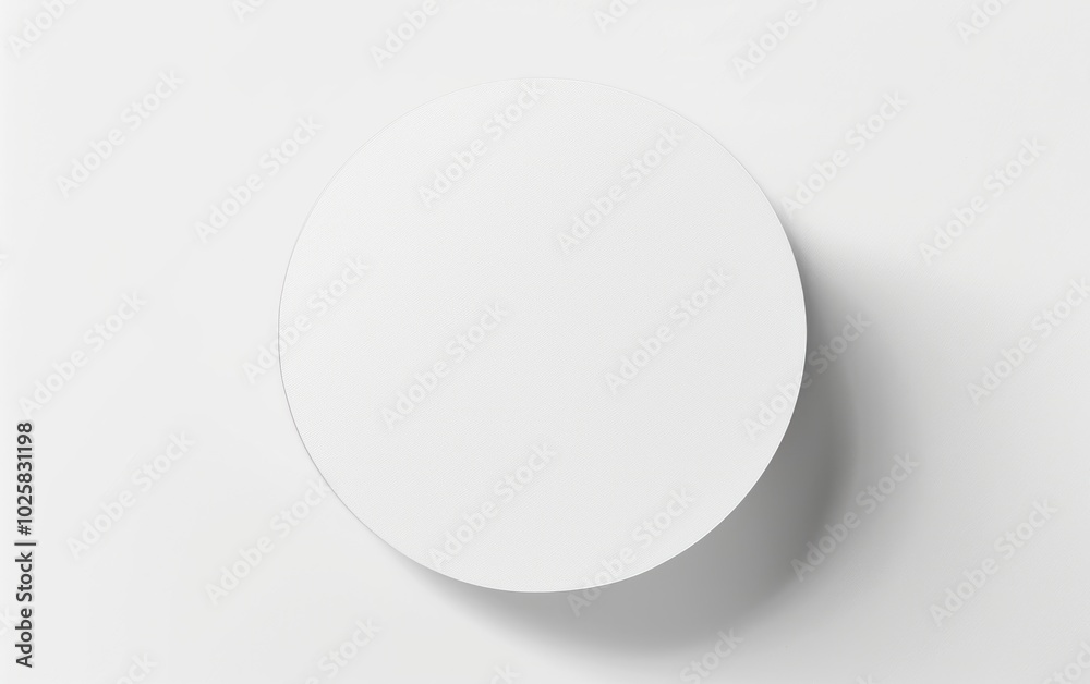 White circular panel mounted on a white background with soft shadow. Concept of minimalism, blank space, and modern design. White circular panel mounted on a white background with soft shadow. Concept of minimalism, blank space, and modern design.