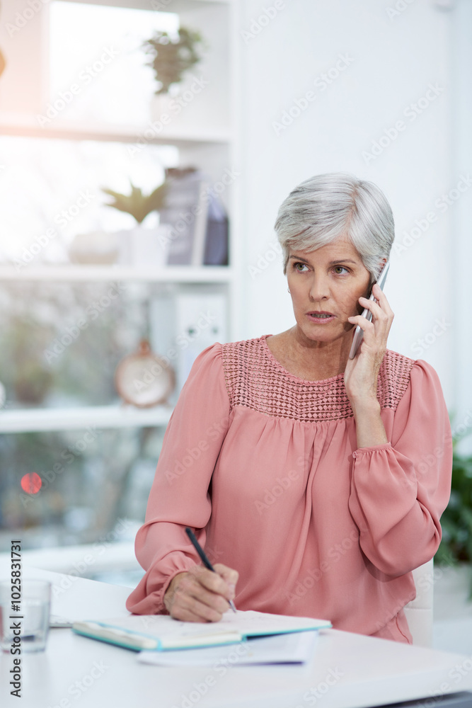 Phone call, writing notes and businesswoman in office with schedule, agenda or calendar for appointment. Communication, diary and mature female receptionist on mobile discussion for planning meeting. Phone call, writing notes and businesswoman in office with schedule, agenda or calendar for appointment. Communication, diary and mature female receptionist on mobile discussion for planning meeting.