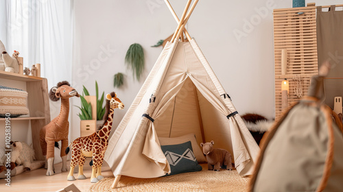 A room with a teepee tent photo