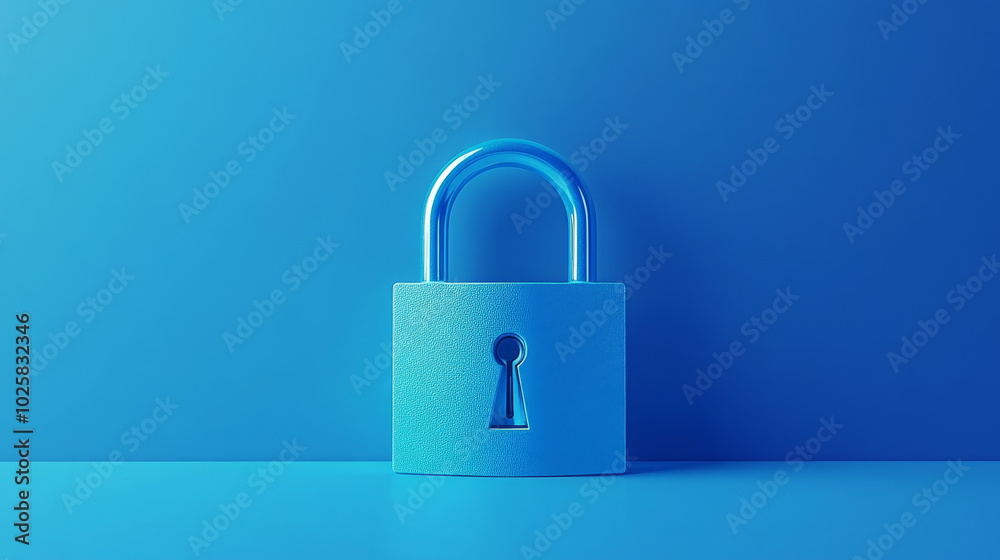 A blue background with a lock on it, created using 3D graphics. This image is perfect for presentations and designs. A blue background with a lock on it, created using 3D graphics. This image is perfect for presentations and designs.