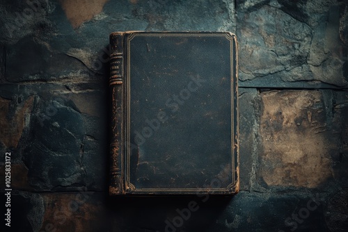 AI generative, Worn Leather Bound Book on a Slate Background