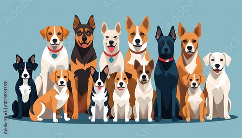 Real dog animal group illustration vector art image, background solid color. ganarated by ai image photo