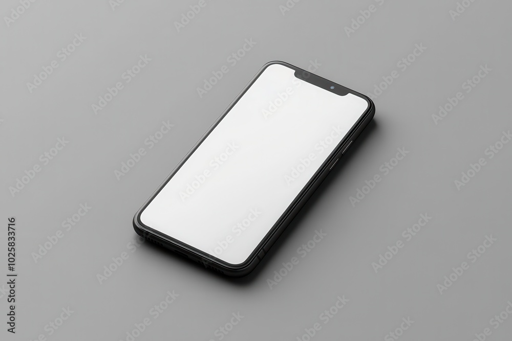 AI generative, Black Smartphone with Blank White Screen on Gray Background AI generative, Black Smartphone with Blank White Screen on Gray Background