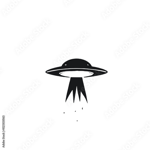 A black and white illustration of a flying saucer 