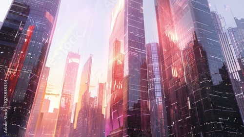 Wallpaper Mural Futuristic Cityscape with Glass Towers and Neon Lights Torontodigital.ca