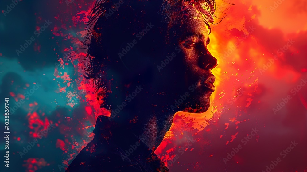 Abstract Portrait of a Man in Red and Blue Hues Abstract Portrait of a Man in Red and Blue Hues