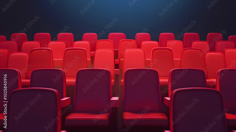 A row of red chairs in a theater A row of red chairs in a theater