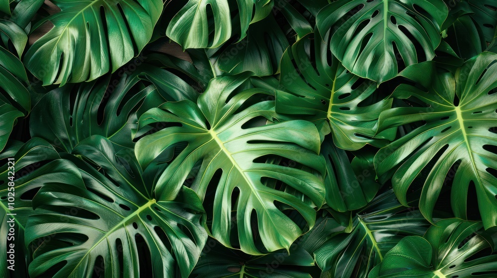 Fototapeta premium Lush Green Tropical Leaves with Intricate Veining