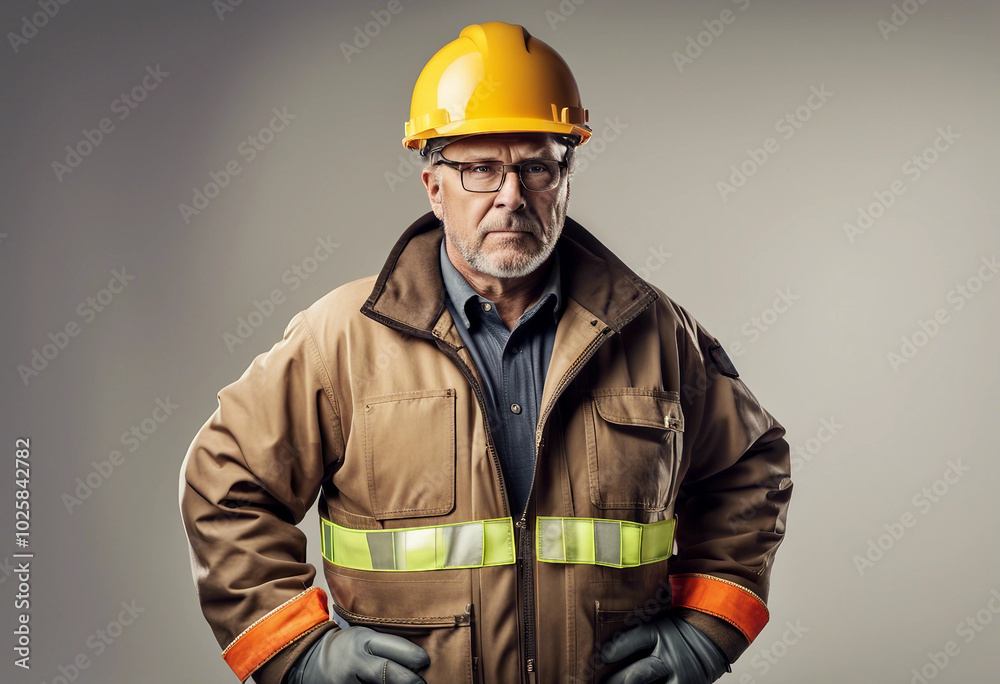 Portrait of a middle-aged American worker in durable work clothes.